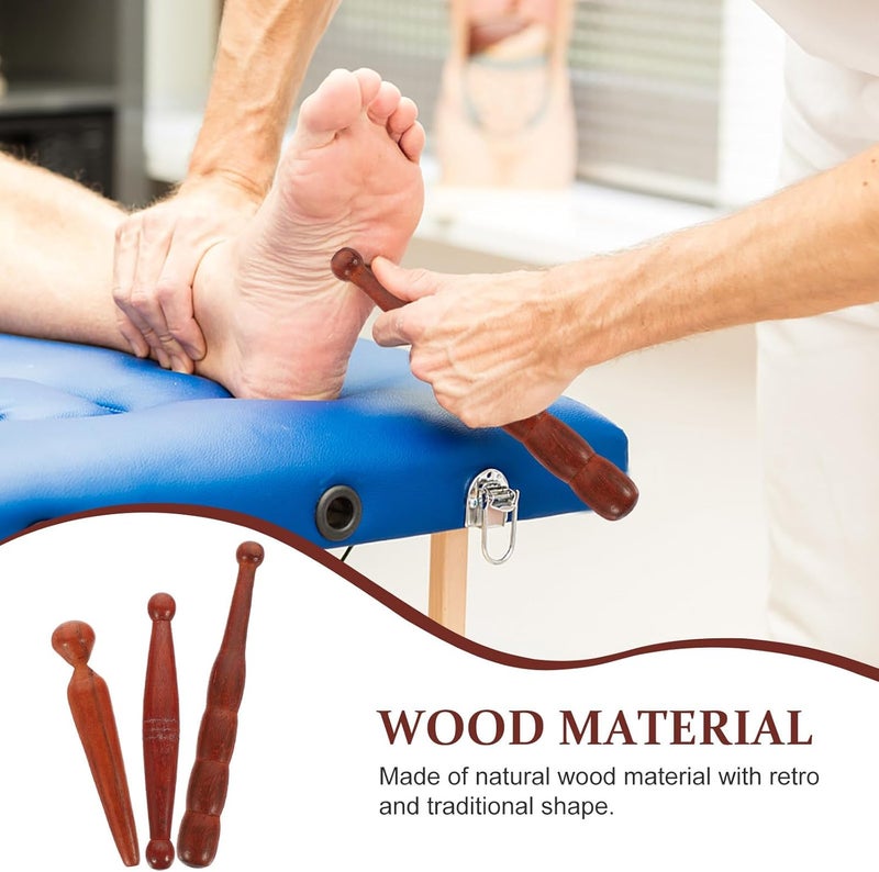 HEALLILY هيليلي 3 قطع عصا تدليك القدم من الخشب الطبيعي قلم ضغط للأقدام لأغراض الانعكاس أداة تدليك مريحة للاستخدام المنزلي - Image 2