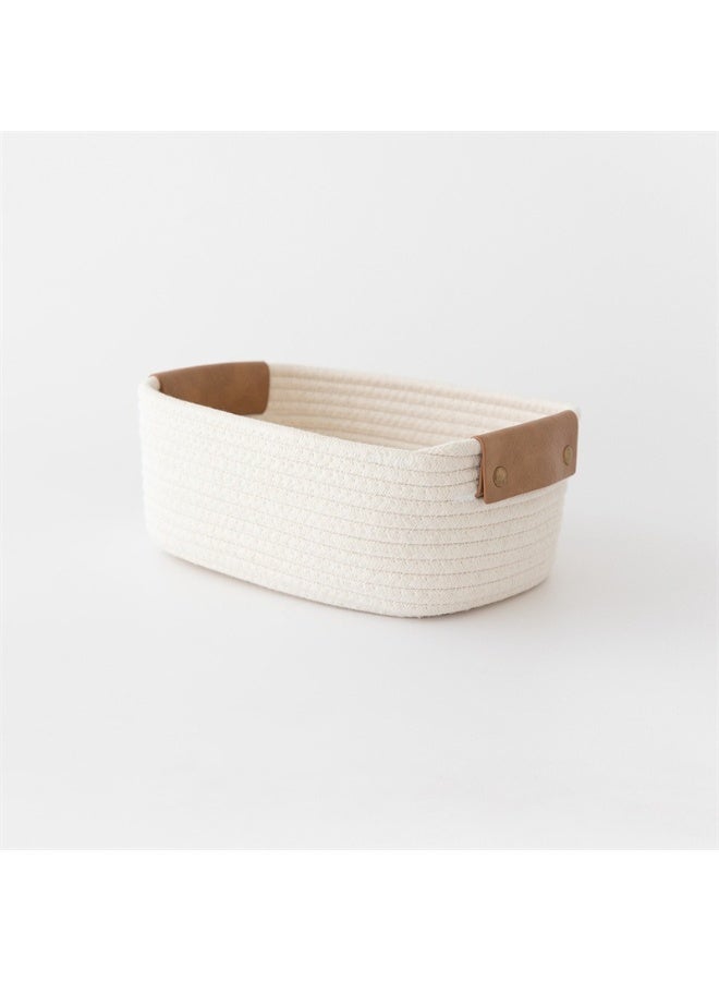 Rectangle Rope Basket, Natural Cotton Rope Storage Baskets, Beige Versatile Decorative Woven Baskets Organizer, for Baby Nursery  Toy Box, size  28x22x11cm - Image 2