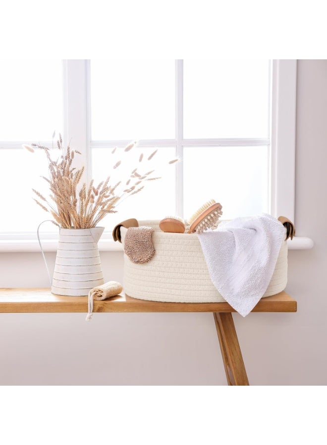 Rectangle Rope Basket, Natural Cotton Rope Storage Baskets, Beige Versatile Decorative Woven Baskets Organizer, for Baby Nursery  Toy Box, size  28x22x11cm - Image 4