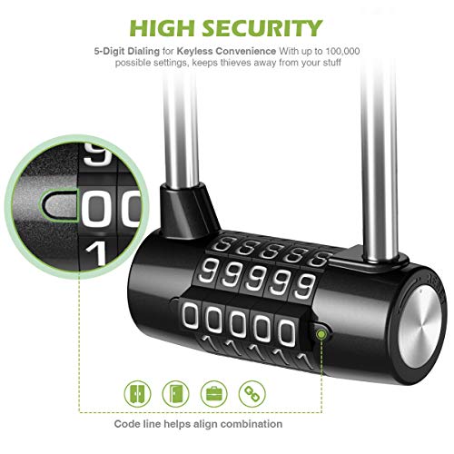 KeeKit 5 Digit Combination Padlock, 4.65 Inch Long Shackle Resettable Padlock, Lengthened Gym Lock Waterproof for School, Employee, Gym & Sports Locker, Gate, Case, Toolbox, Fence - Black - Image 5