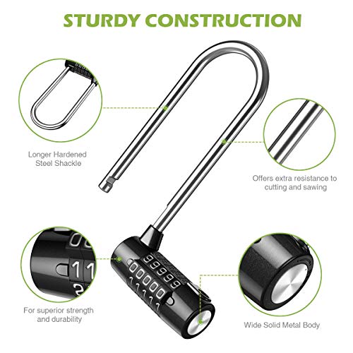 KeeKit 5 Digit Combination Padlock, 4.65 Inch Long Shackle Resettable Padlock, Lengthened Gym Lock Waterproof for School, Employee, Gym & Sports Locker, Gate, Case, Toolbox, Fence - Black - Image 3