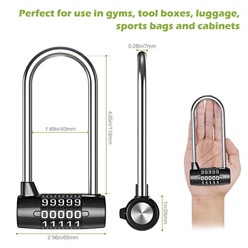 KeeKit 5 Digit Combination Padlock, 4.65 Inch Long Shackle Resettable Padlock, Lengthened Gym Lock Waterproof for School, Employee, Gym & Sports Locker, Gate, Case, Toolbox, Fence - Black - Image 2