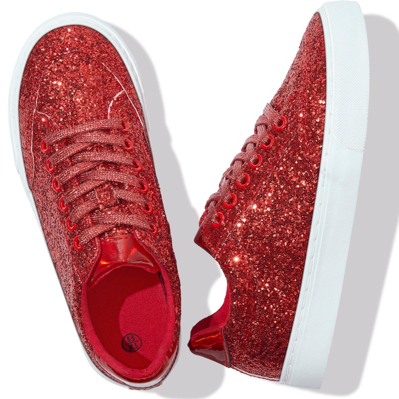 Jeekopeg Glitter Sparkly Fashion Sneakers Shiny Casual Shoes Bling Sequin Concert Low Cut Lace up Shoes(Red Glitter,10 Women/8 Men) - Image 4