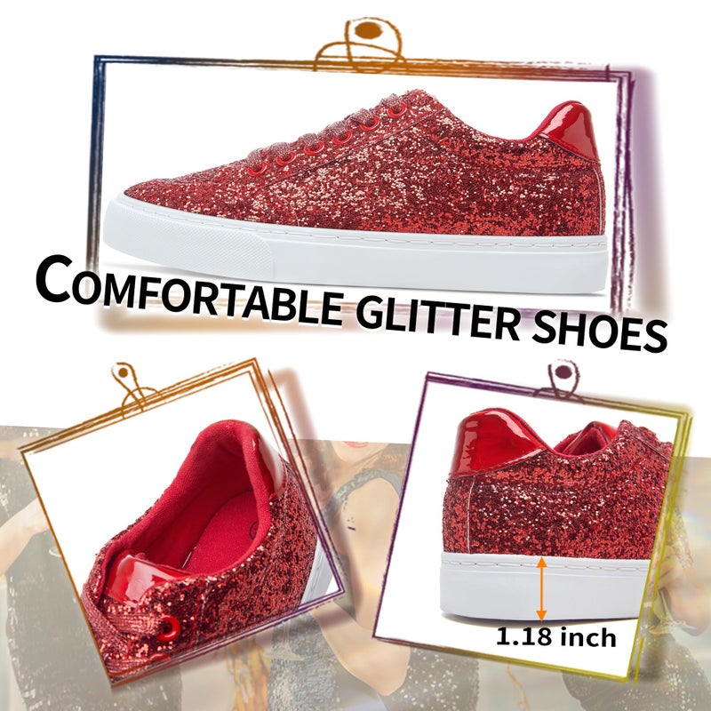 Jeekopeg Glitter Sparkly Fashion Sneakers Shiny Casual Shoes Bling Sequin Concert Low Cut Lace up Shoes(Red Glitter,10 Women/8 Men) - Image 5