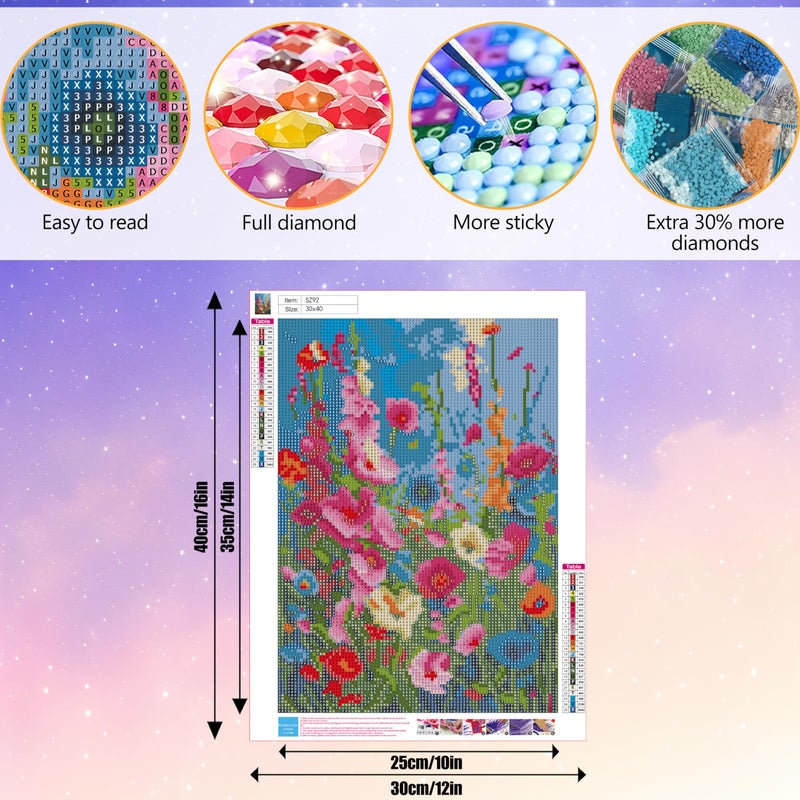 Hutarosl Wild Flowers Diamond Art Kits for Adults - Flowers Diamond Painting for Adults, Flower Gem Painting for Adult and Crafts Home Decor 12x16inch - Image 5