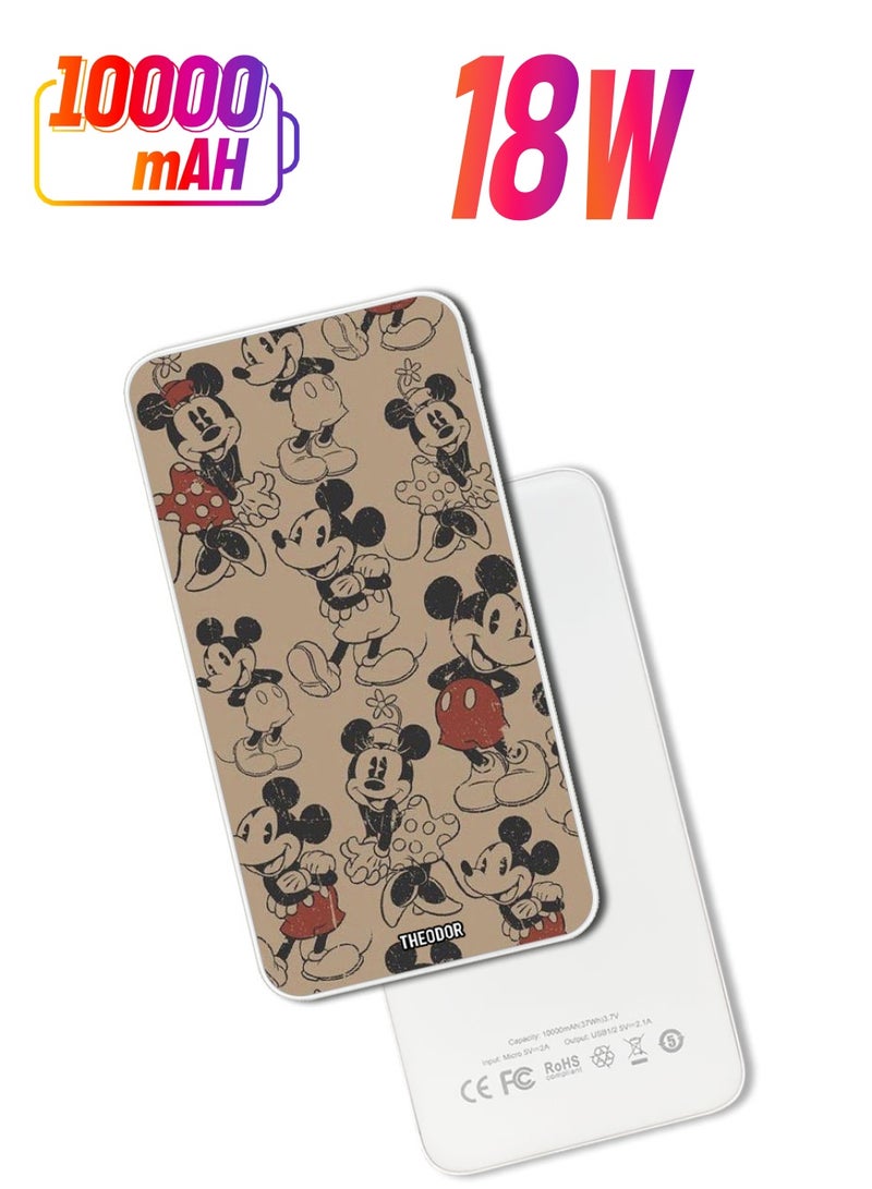 Theodor 10,000 mAh Super Fast Charging Ultra Compact Power Bank with Quick Charge & Power Delivery, Portable Charger For iPhone and Android Mickey Disney - Image 1