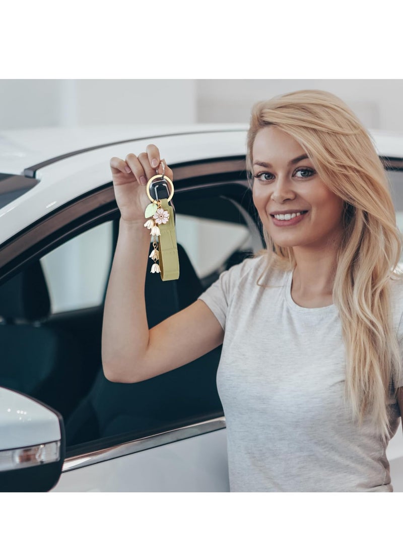 أوزيغالور 2 قطعة سلاسل مفاتيح جلدية من زنبق الوادي، سلاسل مفاتيح جلدية من زنبق الوادي، حلقات مفاتيح من زهرة الجرس السحلبية للنساء والفتيات، إكسسوارات لطيفة لحقائب اليد. - Image 2