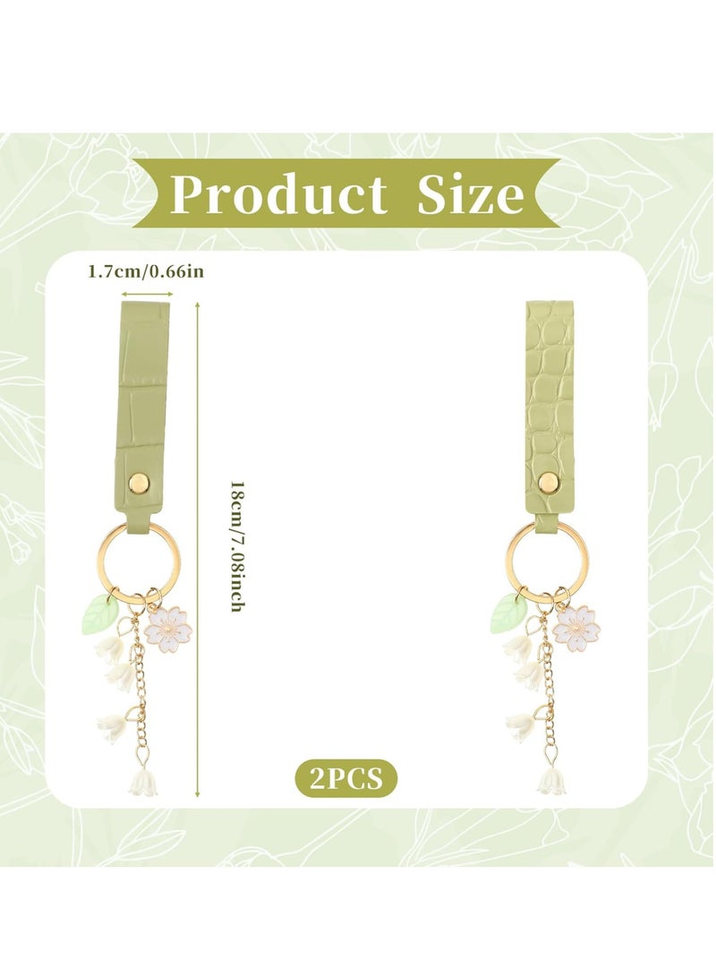 أوزيغالور 2 قطعة سلاسل مفاتيح جلدية من زنبق الوادي، سلاسل مفاتيح جلدية من زنبق الوادي، حلقات مفاتيح من زهرة الجرس السحلبية للنساء والفتيات، إكسسوارات لطيفة لحقائب اليد. - Image 4