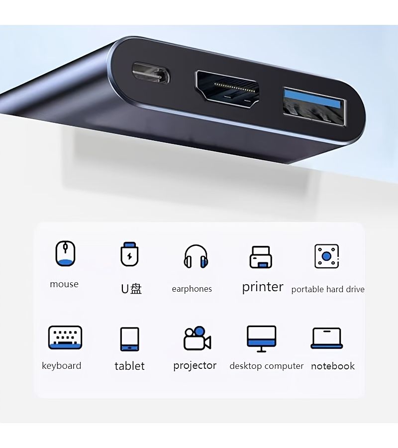 USB 3.0 HDMI PD 100W 3 In 1 Docking Station High Speed Plug and Play Driver Free Multifunctional 4K HD Screen Mirroring - Image 5