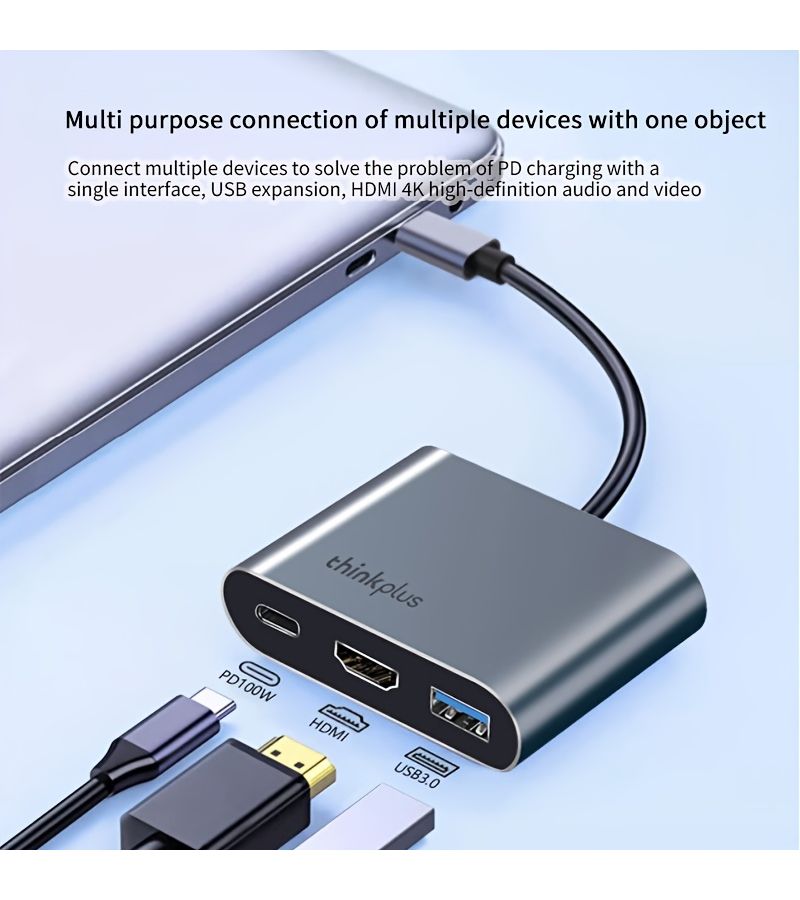 USB 3.0 HDMI PD 100W 3 In 1 Docking Station High Speed Plug and Play Driver Free Multifunctional 4K HD Screen Mirroring - Image 2