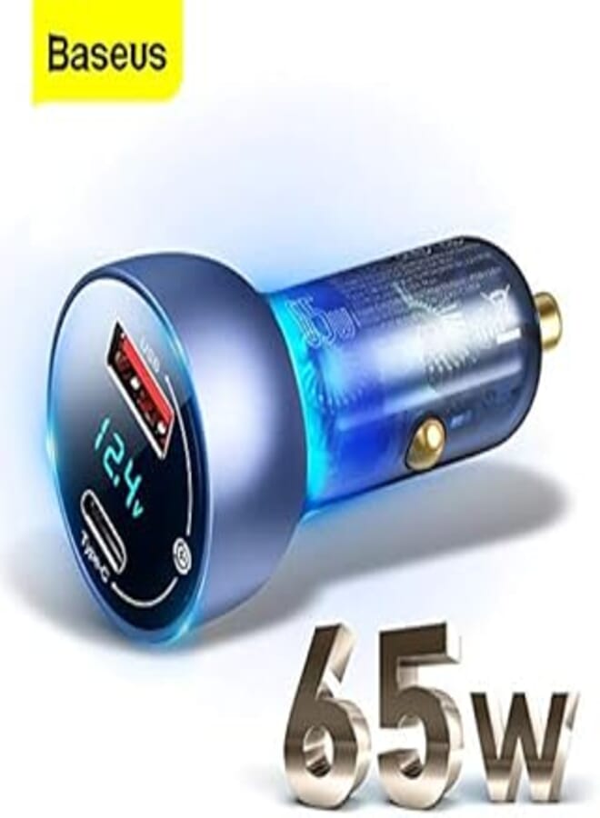Baseus Particular Digital Display QC+PPS Dual Quick Charger Car Charger 65W Dark Gray ((Include：Baseus Xiaobai series fast charging Cable Type-C to Type-C 100W(20V/5A) 1m Black)