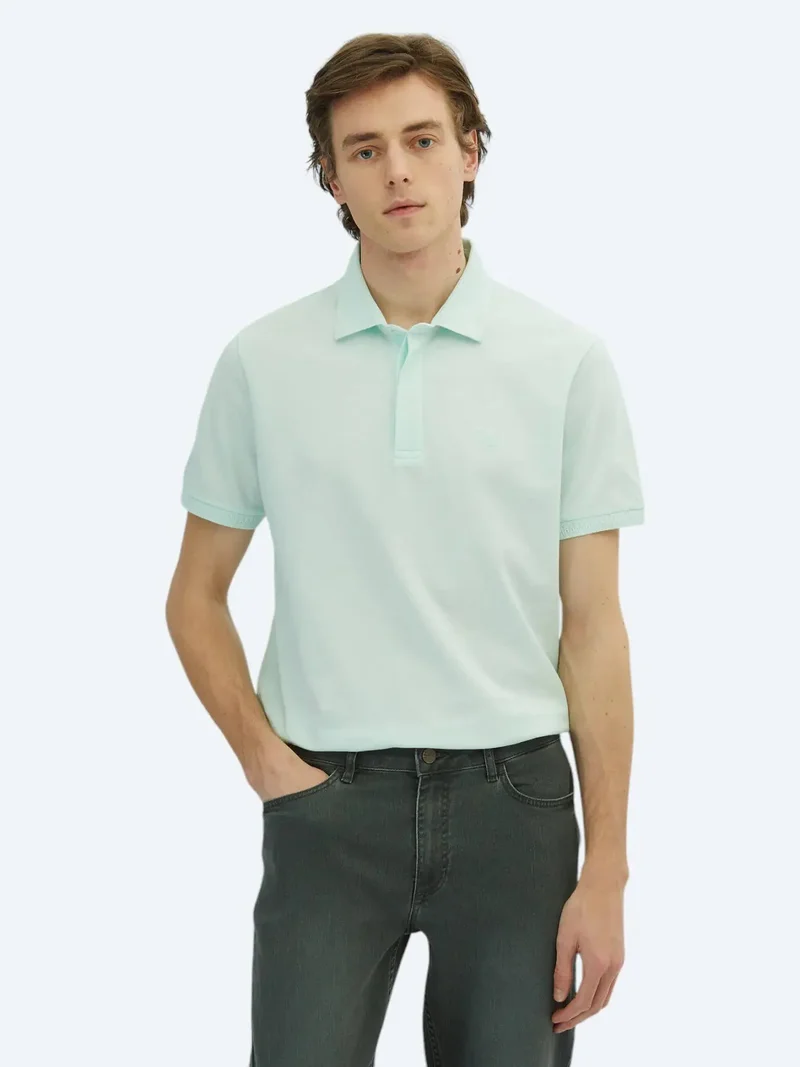 Kip See Green Plain Polo Neck 100% Cotton T-Shirt