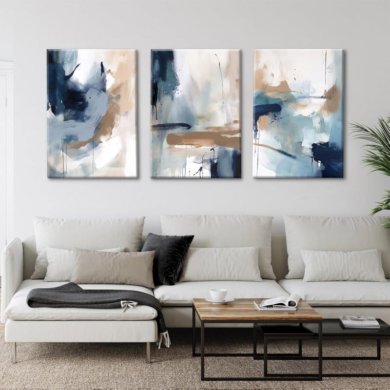 Youillne Abstract Navy Blue Canvas Wall Art Set of 3 - Image 4