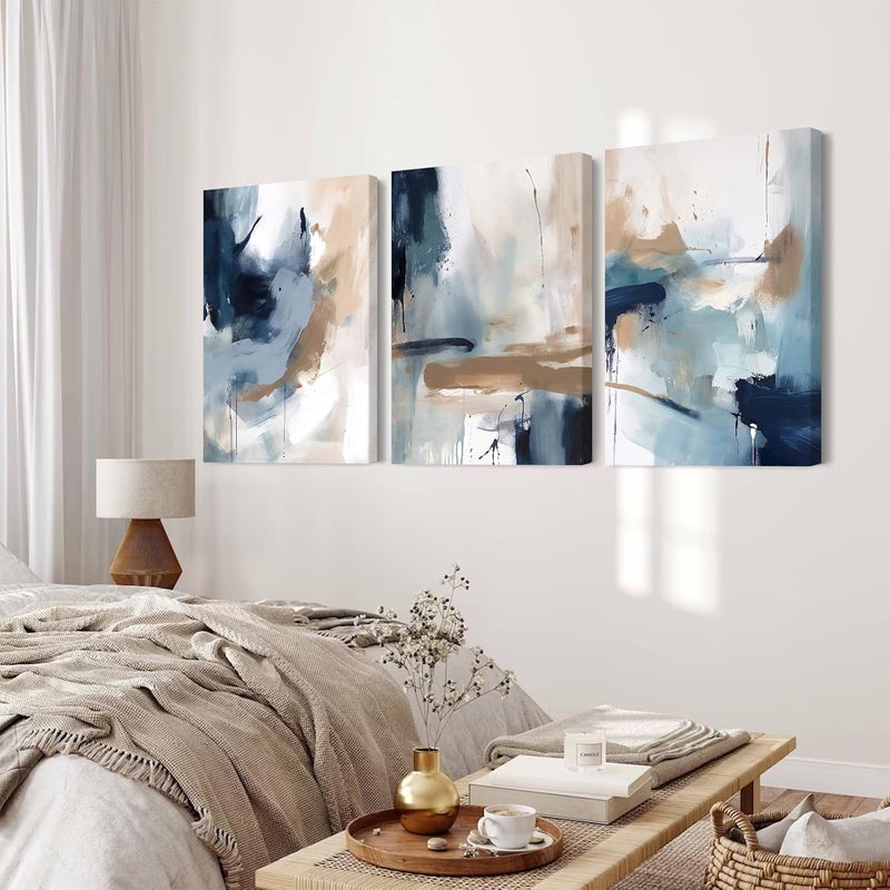 Youillne Abstract Navy Blue Canvas Wall Art Set of 3 - Image 5