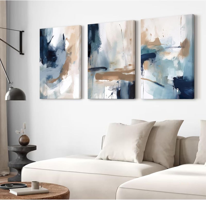 Youillne Abstract Navy Blue Canvas Wall Art Set of 3 - Image 3