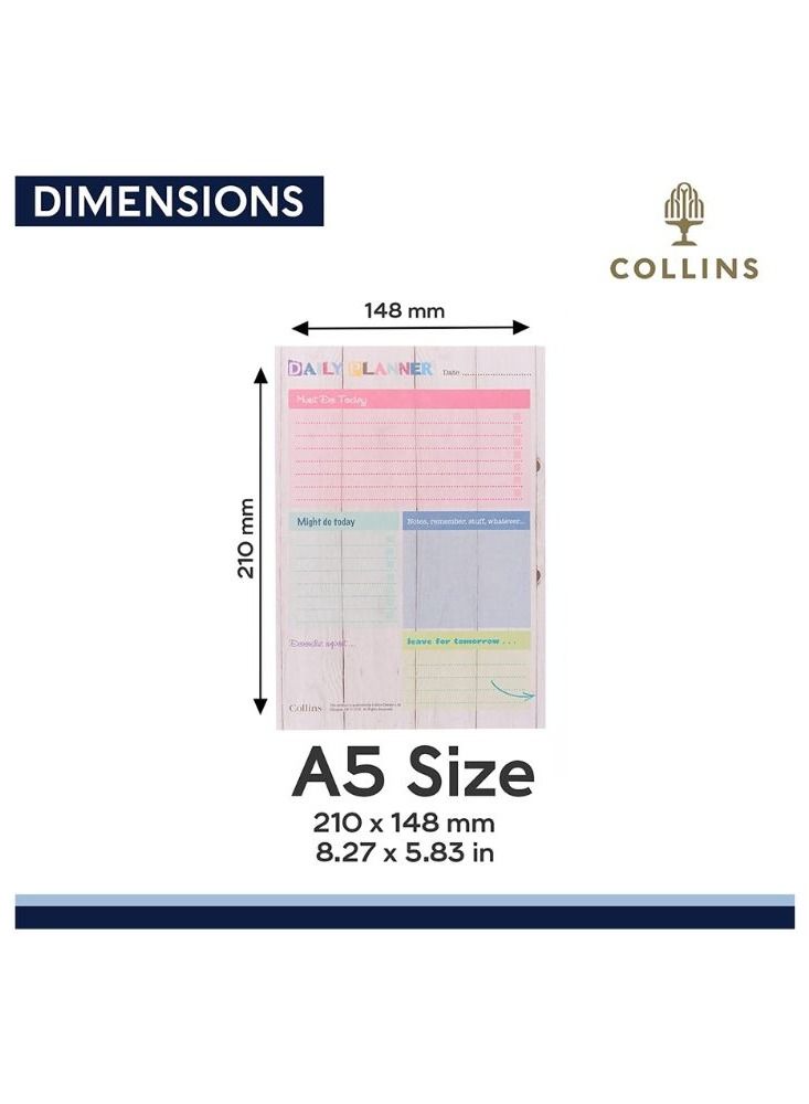 Collins A5 Unique Layout Daily Planner Pad (Pack of 60 Sheets)