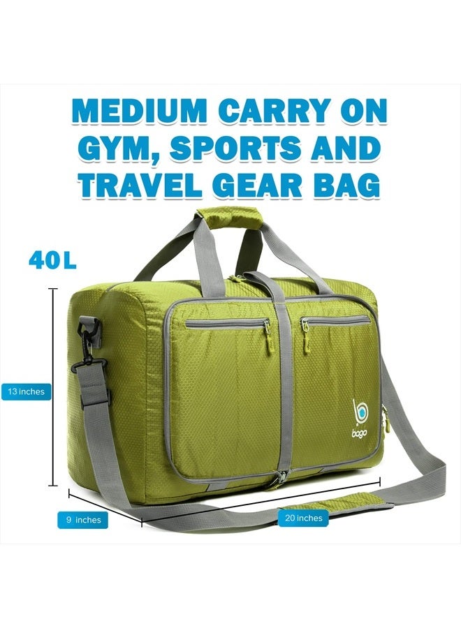 Bago Foldable Duffel Bags for Traveling Women & Men - 40L Sports Packable Duffle Bag for Travel with Shoe Compartment - Water Repellant, Heavy Duty, Lightweight Folding & Collapsible (Green) - Image 5