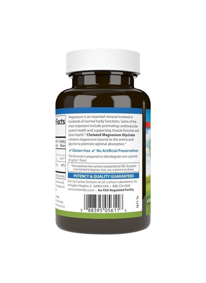 Carlson - Chelated Magnesium Glycinate 200Mg 90 Tablets - Image 1
