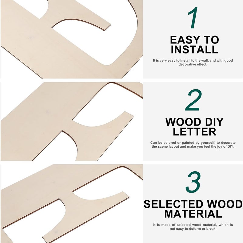 Generic Wooden Letter E 12-inch Unfinished DIY Wood Letter Slice for Wall Decoration Crafting Supplies Home Decor - Image 3