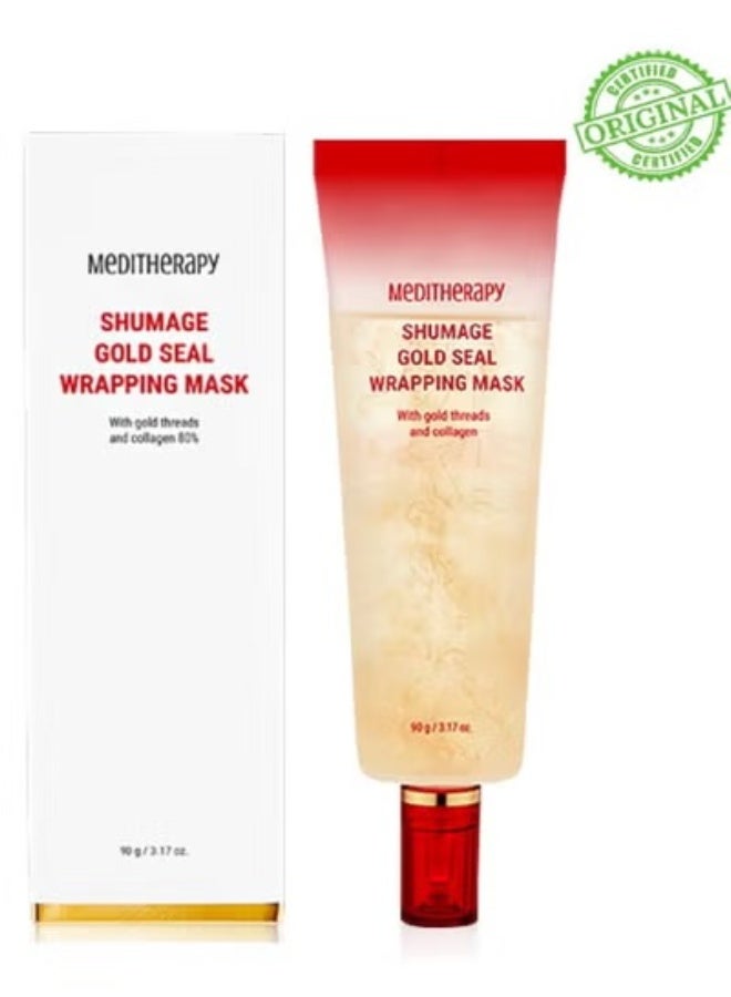 MEDITHERAPY Shumage Gold Seal Wrapping Mask (90g / 3.17oz.), Overnight Peel Off Mask with Gold Threads & 82.5% Collagen, Reviatlizing, Tightening, Korean Skin... - Image 1
