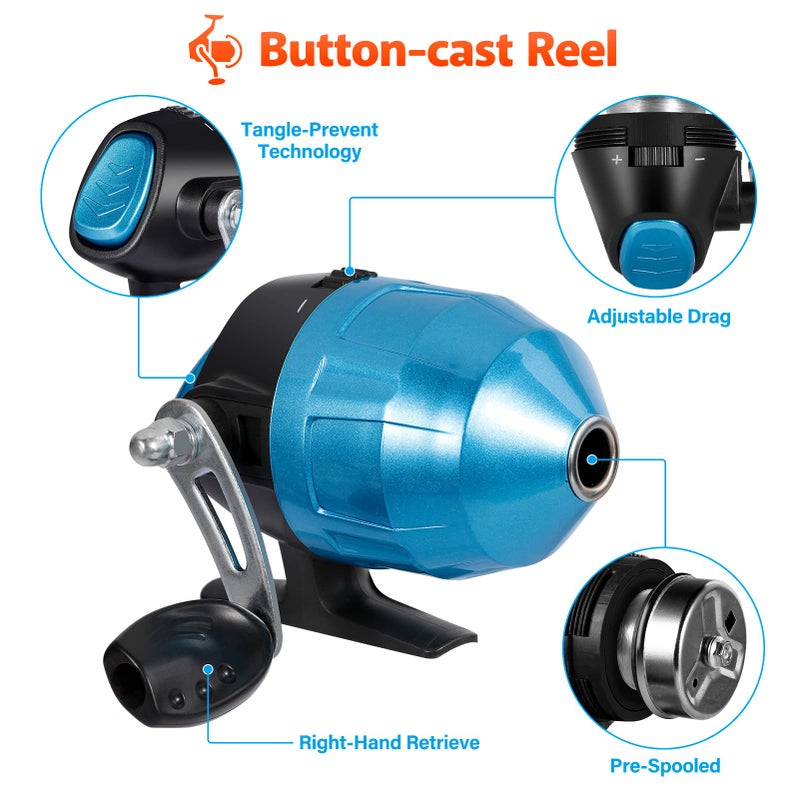 PLUSINNO Kids Fishing Pole with Spincast Reel Telescopic Fishing Rod Combo Full Kits for Boys, Girls, and Adults(Black, 120cm 47.24In) - Image 2