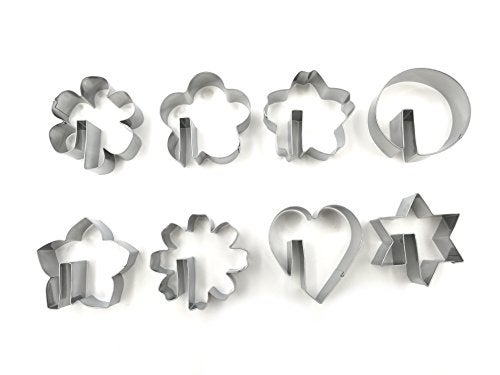 JOKUMO Bite Sized Over the Edge Mug Rim Cookie Cutters Set – 8 PC High Grade 430 Stainless Steel –Hexagram, Circle, Heart and 5 variation of Flower - Image 2
