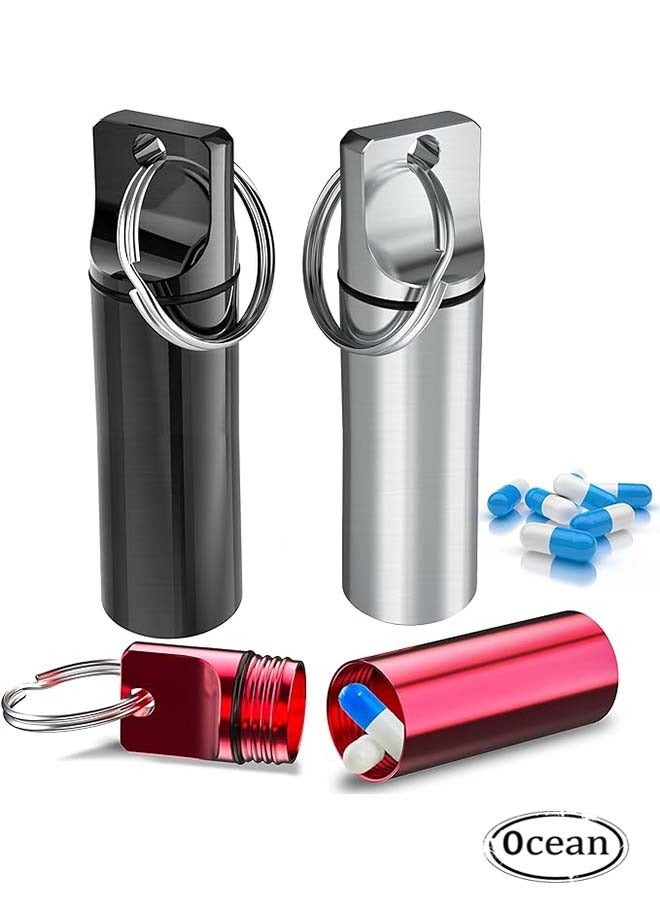 Ocean 3pcs Portable Pill Cases Metal Pocket Boxes Keychain Compartment Waterproof Daily Container Holder Medication Supplements Vitamins Cod Liver Oil - Image 1