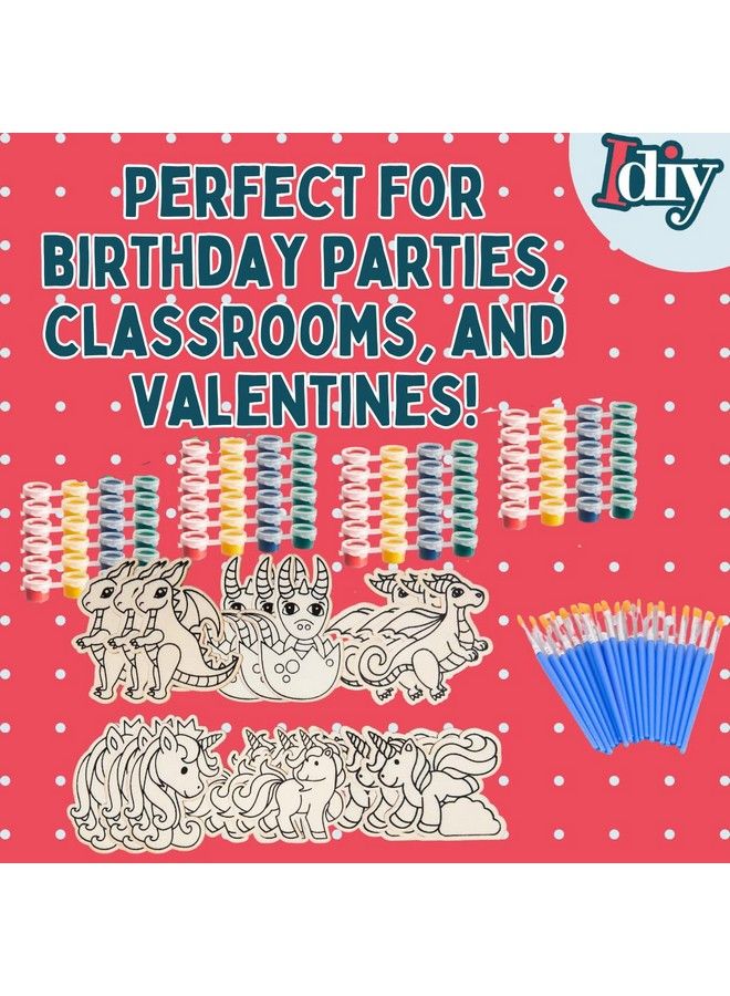 SCS Direct Kids Party Wood Painting Craft Kits (20Ct) Unicorns And Dragons Each Kit Has Its Own Brush Paint & Figure Fun Unique Birthday Party Activity Favors Or Classroom School Projects Gift - Image 4