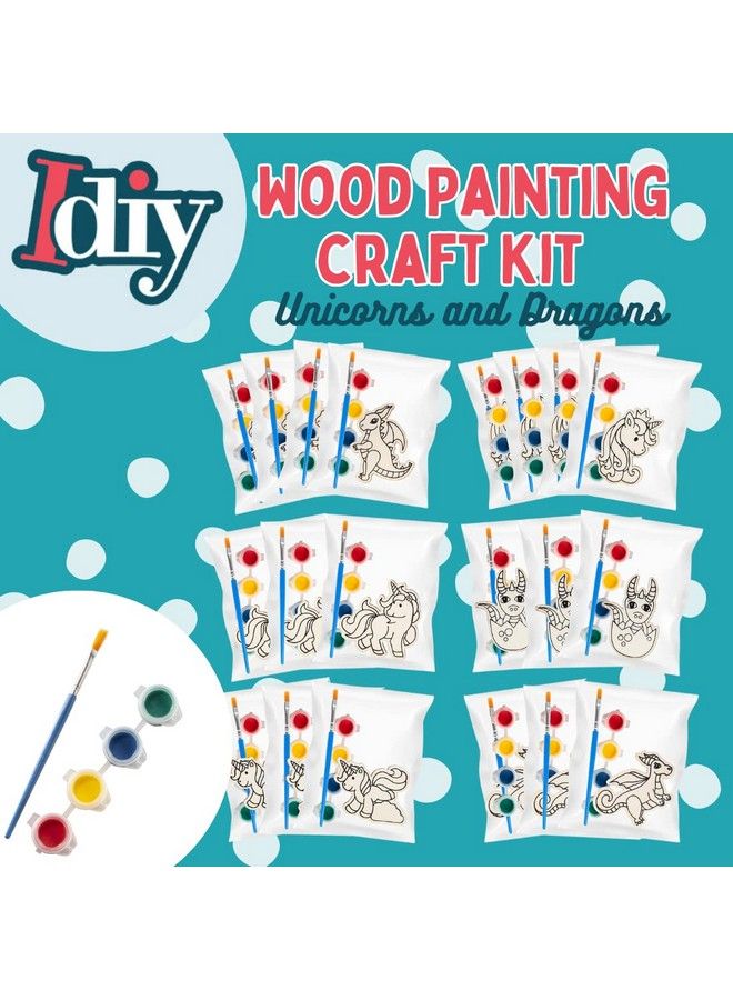 SCS Direct Kids Party Wood Painting Craft Kits (20Ct) Unicorns And Dragons Each Kit Has Its Own Brush Paint & Figure Fun Unique Birthday Party Activity Favors Or Classroom School Projects Gift - Image 3