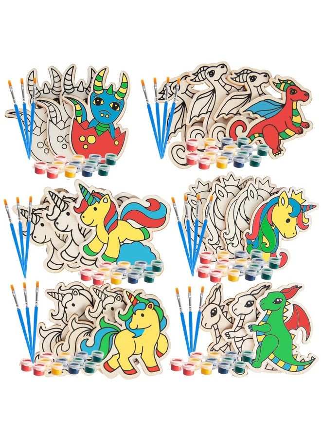 SCS Direct Kids Party Wood Painting Craft Kits (20Ct) Unicorns And Dragons Each Kit Has Its Own Brush Paint & Figure Fun Unique Birthday Party Activity Favors Or Classroom School Projects Gift - Image 2