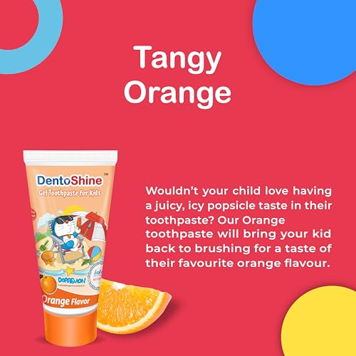 DentoShine Gel Toothpaste for Kids | Pack of 3 Flavors (Orange, Raspberry & Mango, 80g each) | IDA Accepted | Ages 2+ - Image 4