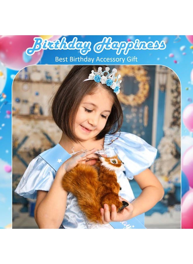 Cubaco 4th Birthday Crown Headband and Sash, 4 Year Old Girl Birthday Gifts for Blue Princess Crown, Frozen Party Decorations Favors for Girls Outfit - Image 3