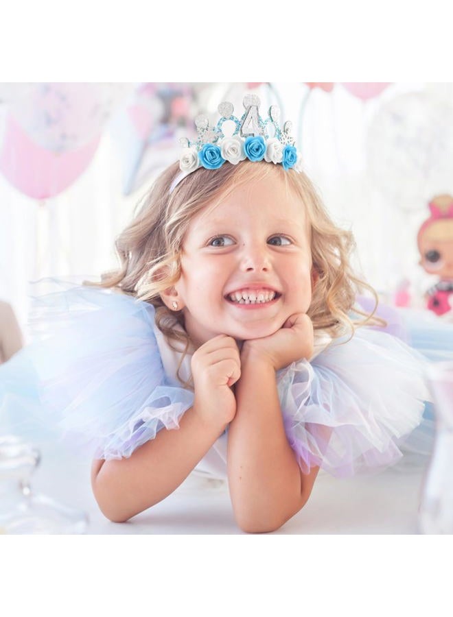 Cubaco 4th Birthday Crown Headband and Sash, 4 Year Old Girl Birthday Gifts for Blue Princess Crown, Frozen Party Decorations Favors for Girls Outfit - Image 2