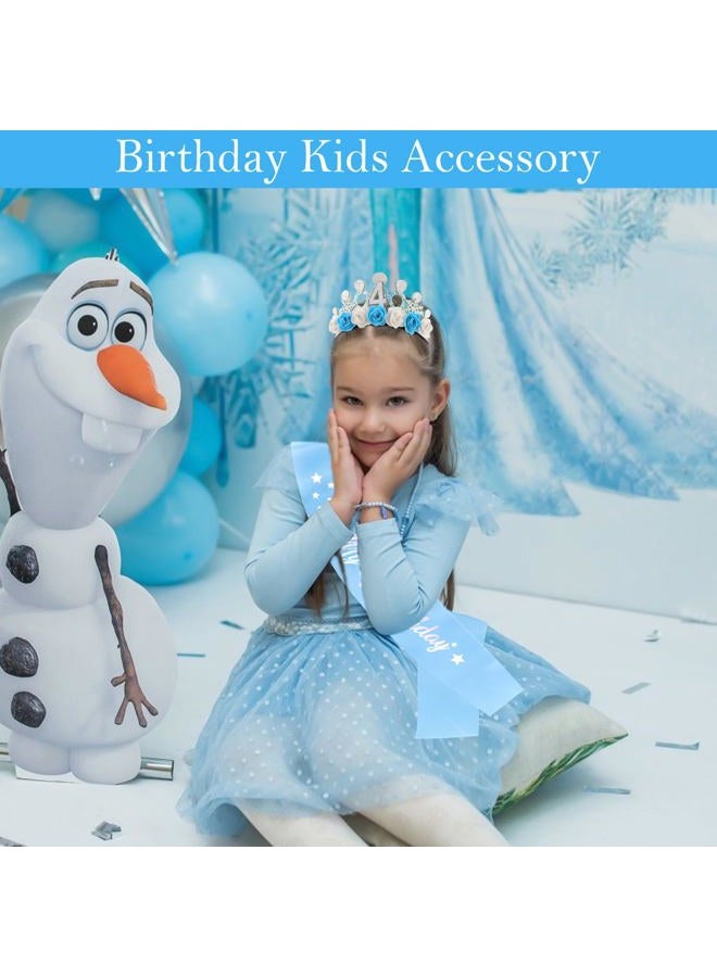 Cubaco 4th Birthday Crown Headband and Sash, 4 Year Old Girl Birthday Gifts for Blue Princess Crown, Frozen Party Decorations Favors for Girls Outfit - Image 4