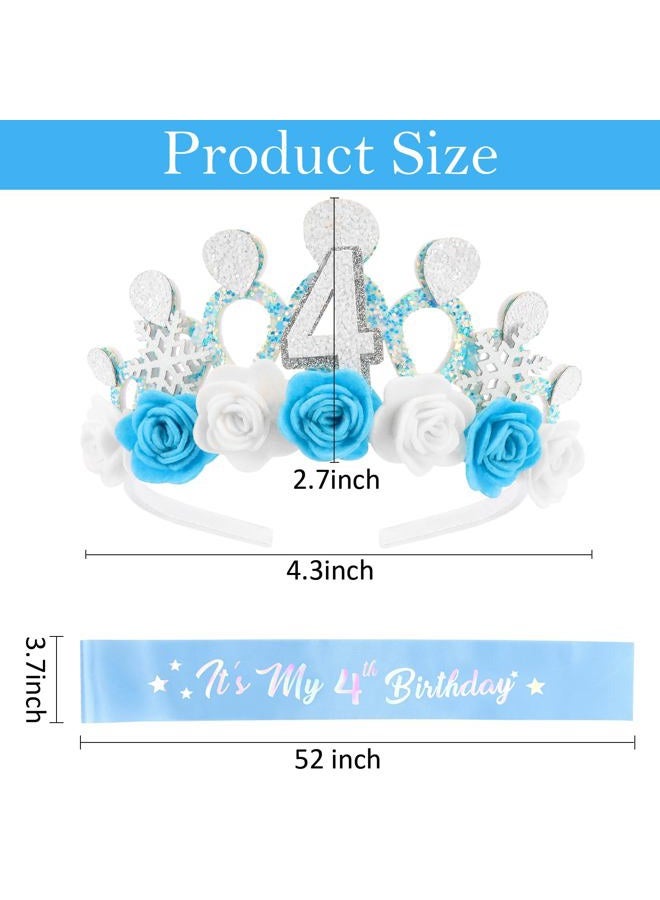 Cubaco 4th Birthday Crown Headband and Sash, 4 Year Old Girl Birthday Gifts for Blue Princess Crown, Frozen Party Decorations Favors for Girls Outfit - Image 5