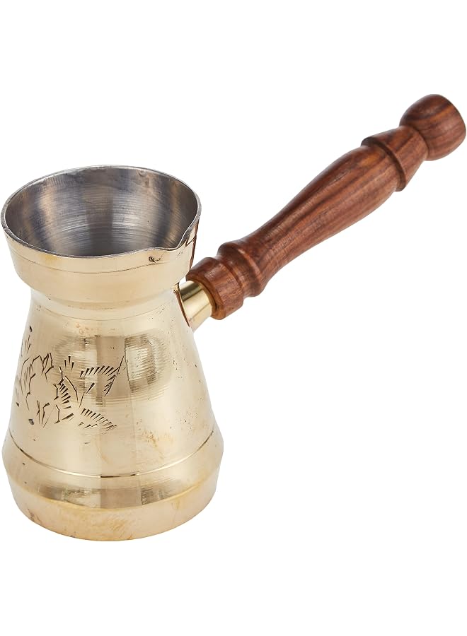 S-TOP Turkish Coffee Pot with wooden handle - 6.5 cm, Elegant Gold - BTC005, Arabic, Morroccon, Greek Pot, Warmer for Butter, Chocolate and Milk, Stovetop Tea Pot - Image 1