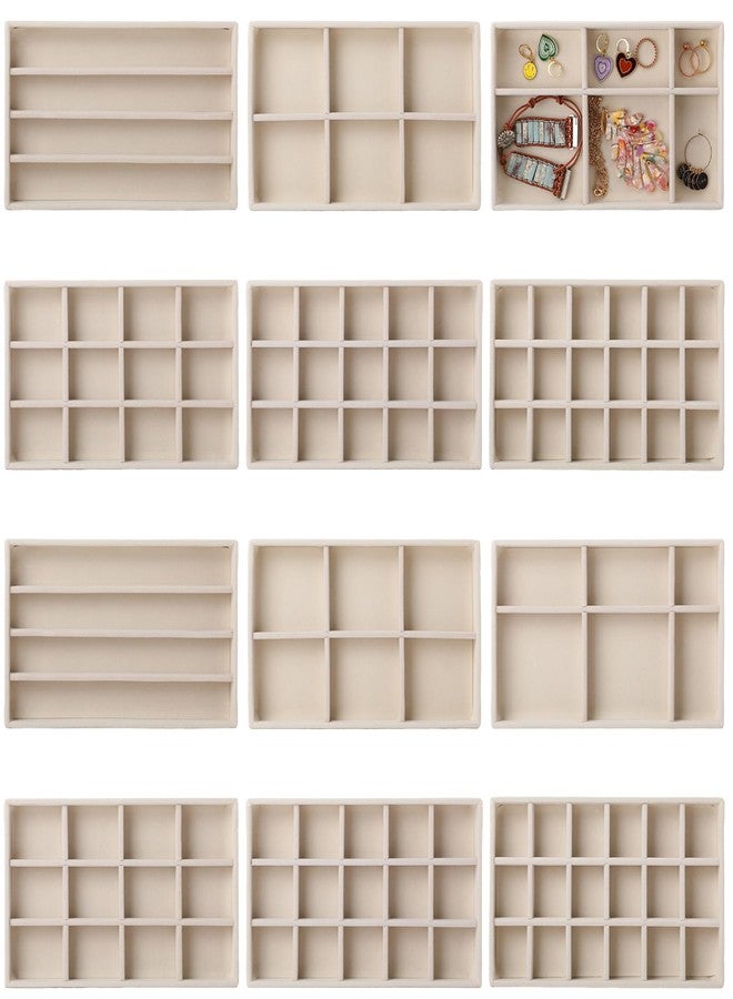 Inbagi 12 Pcs Small Velvet Jewelry Tray Stackable Jewelry Drawers Insert Divided Organizer Storage Display Trays - Image 1