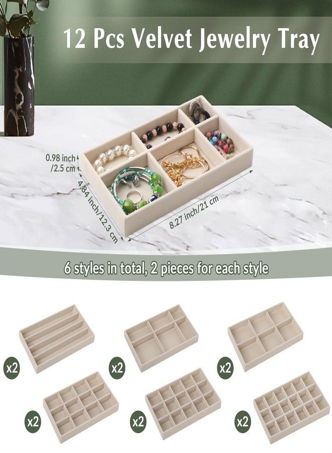 Inbagi 12 Pcs Small Velvet Jewelry Tray Stackable Jewelry Drawers Insert Divided Organizer Storage Display Trays - Image 2