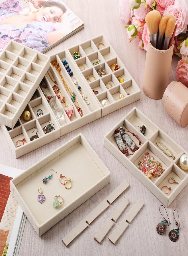 Inbagi 12 Pcs Small Velvet Jewelry Tray Stackable Jewelry Drawers Insert Divided Organizer Storage Display Trays - Image 4