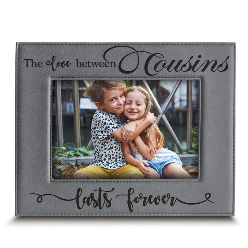 BELLA BUSTA CousinsThe Love Between Cousins Lasts Forever_Birthday Christmas gift for Cousin Engraved Leather Picture Frame 5 x 7 Horizontal