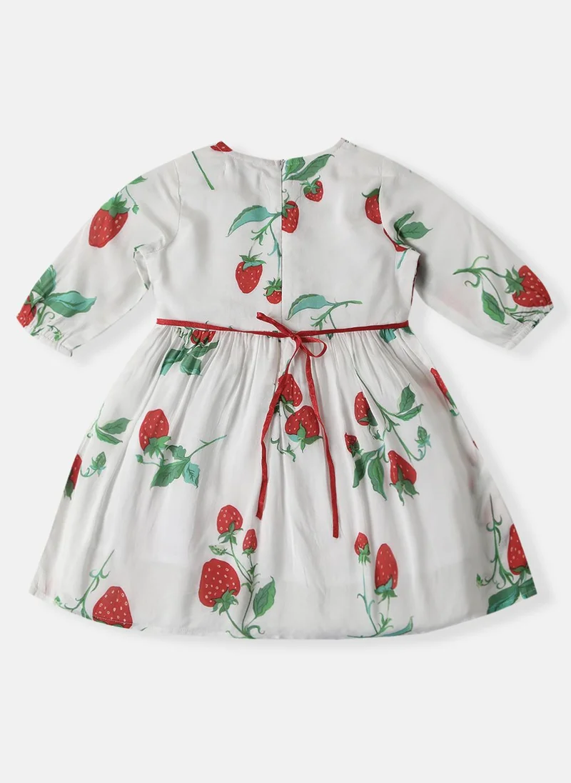 Nautinati Nautinati Girls' Soft Rayon Cotton Strawberry Print Frock