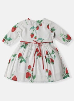 Nautinati Nautinati Girls' Soft Rayon Cotton Strawberry Print Frock  - Image 2