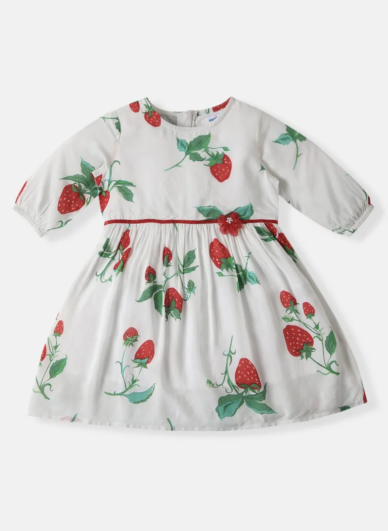 Nautinati Nautinati Girls' Soft Rayon Cotton Strawberry Print Frock
