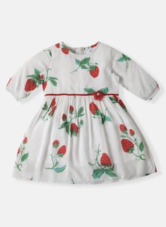 Nautinati Nautinati Girls' Soft Rayon Cotton Strawberry Print Frock  - Image 1