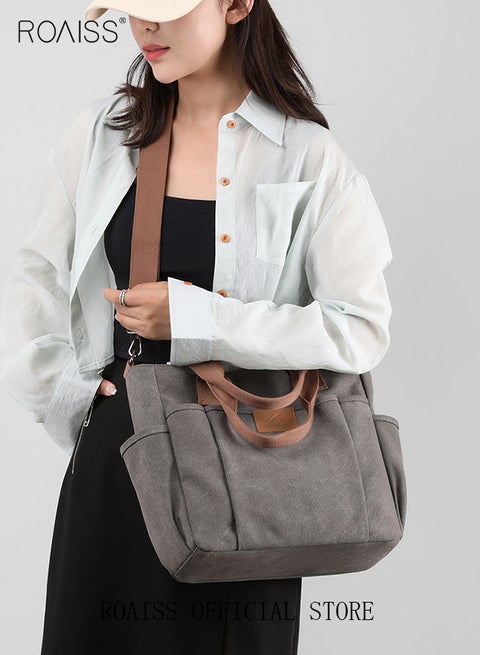 حقيبة تسوق نسائية بتصميم حقيبة يد ومصنوعة من القماش حقيبة يد نسائية مزودة بحزام كتف للتسوق وللاستخدام اليومي حقيبة يد متعددة الاستخدامات ومصممة بطريقة عصرية ومناسبة للاستخدام في الشاطئ