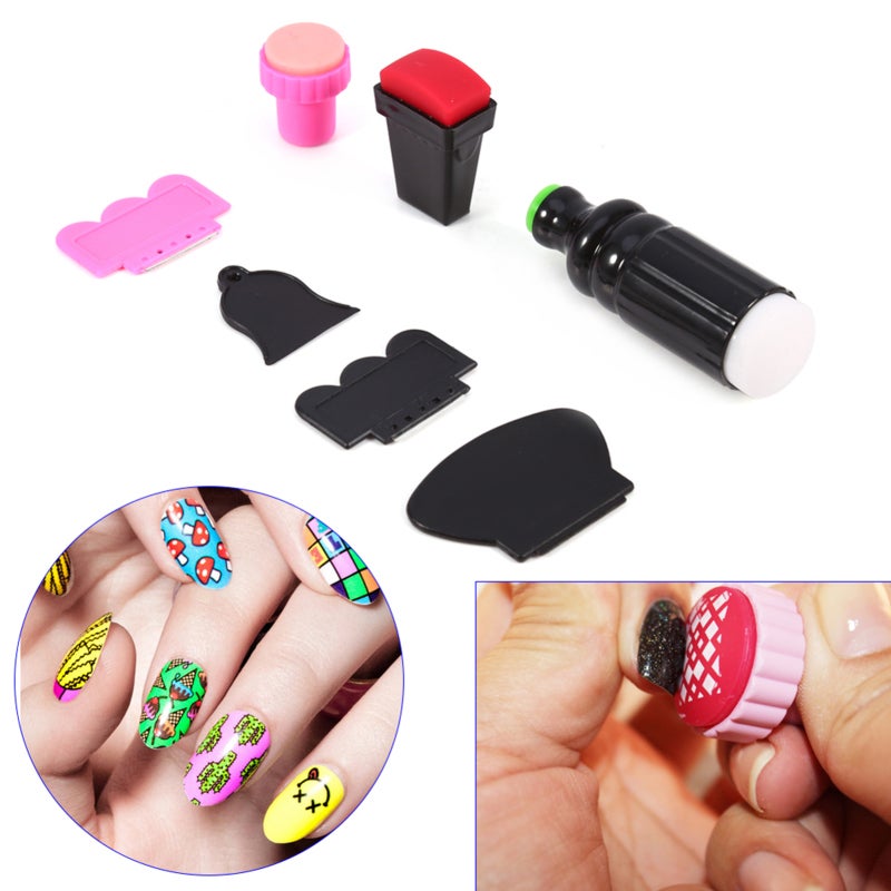 Nail Art Scraper 7 Pcs Set Reusable Nail Transfer Tool - Exquisite Clear Visible Effect Double Ended Stamper for Professional Salon or Home Use - Image 4