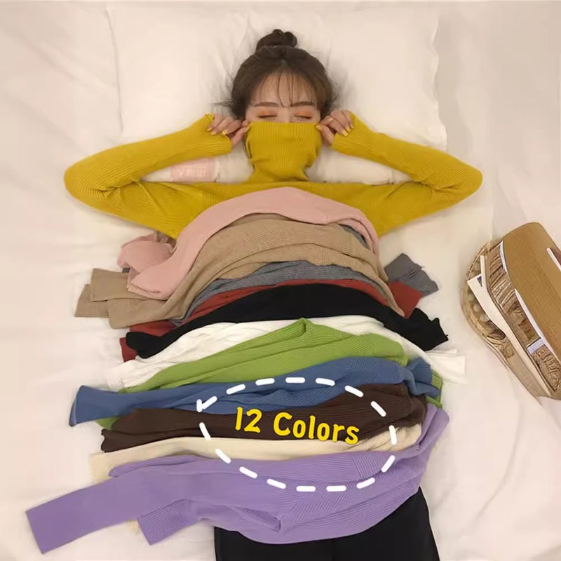 Turtleneck Women'S Long-Sleeved Knitted Base Shirt Interior Slim-Fit Solid Color Pullover Tight Top - Image 3