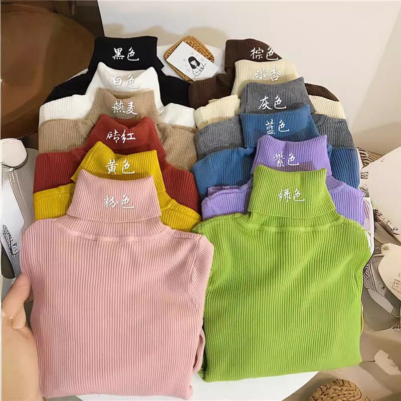 Turtleneck Women'S Long-Sleeved Knitted Base Shirt Interior Slim-Fit Solid Color Pullover Tight Top - Image 4
