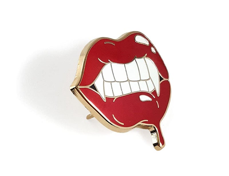 Pinsanity Red Vampire Lips and Fangs Enamel Lapel Pin - Image 2