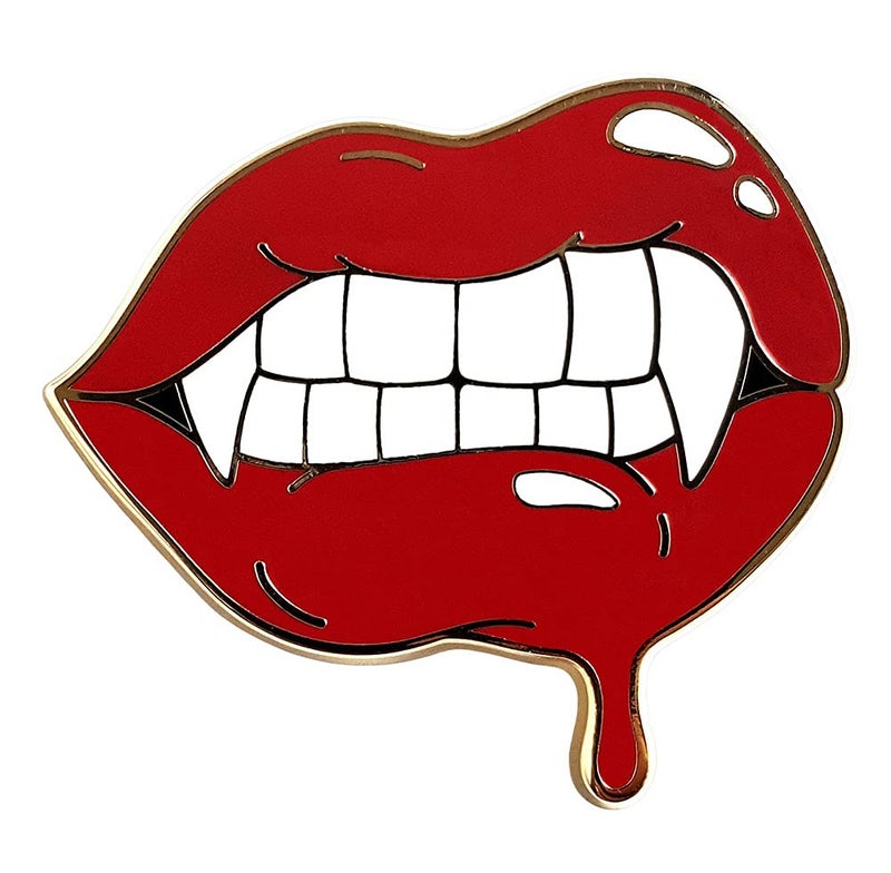 Pinsanity Red Vampire Lips and Fangs Enamel Lapel Pin - Image 1